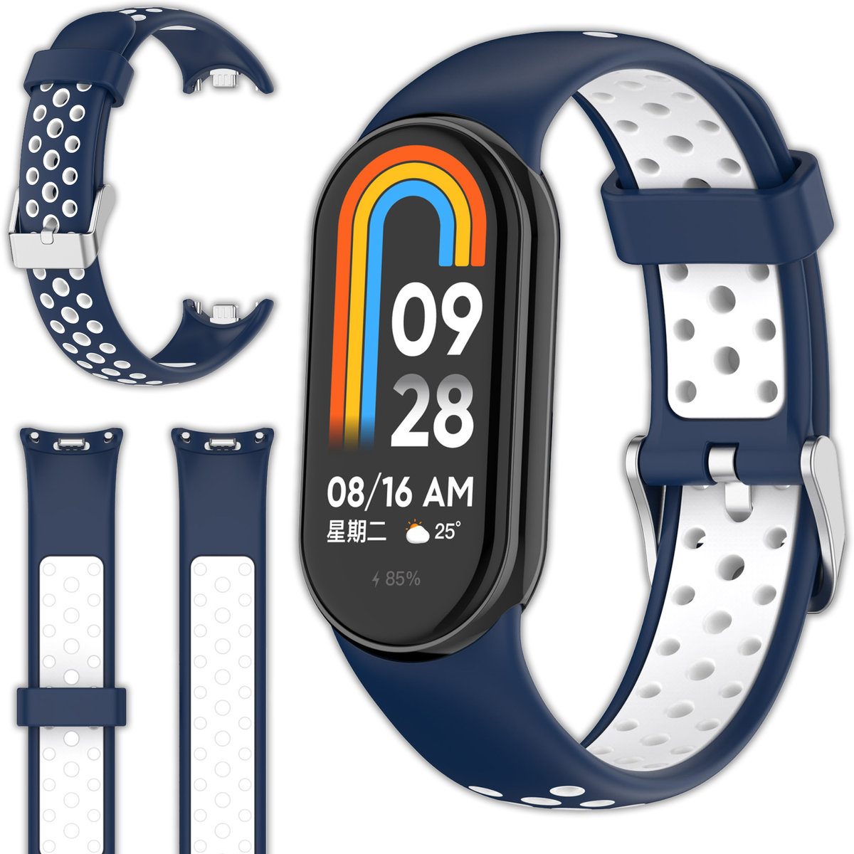 Pasek opaskaperforowana Vanfone do Xiaomi Smart Mi Band 8/9, granatowo-biały