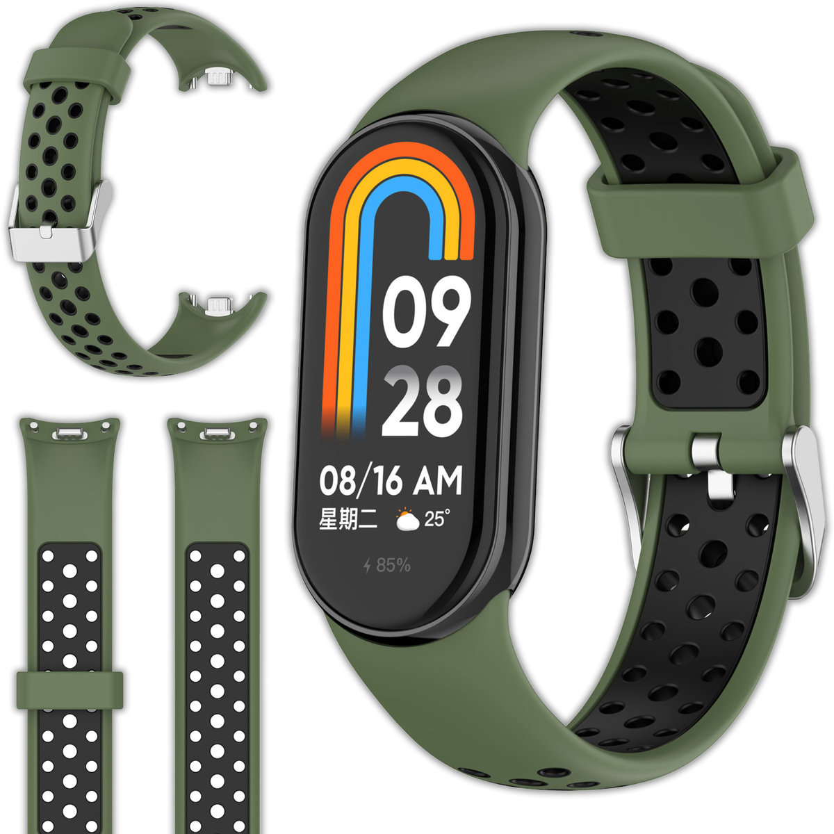 Pasek opaskaperforowana Vanfone do Xiaomi Smart Mi Band 8/9, zielono-czarny