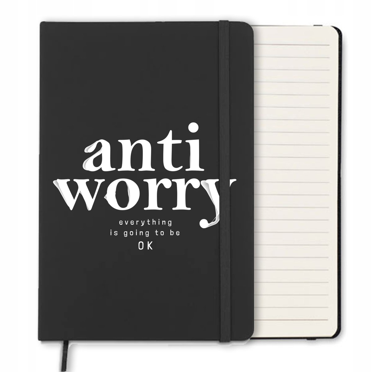NOTES A5 CZARNY W Linie Gumka TEKST NAPIS Wzory