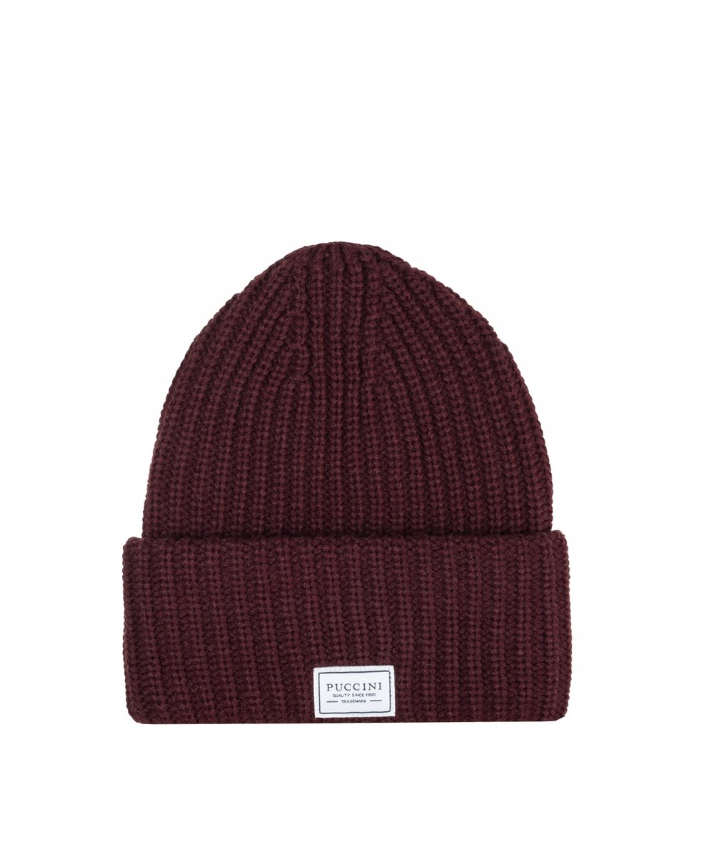 Czapka Zimowa Damska Męska Beanie Szeroki Mankiet PUCCINI Burgund CZ2311 3B
