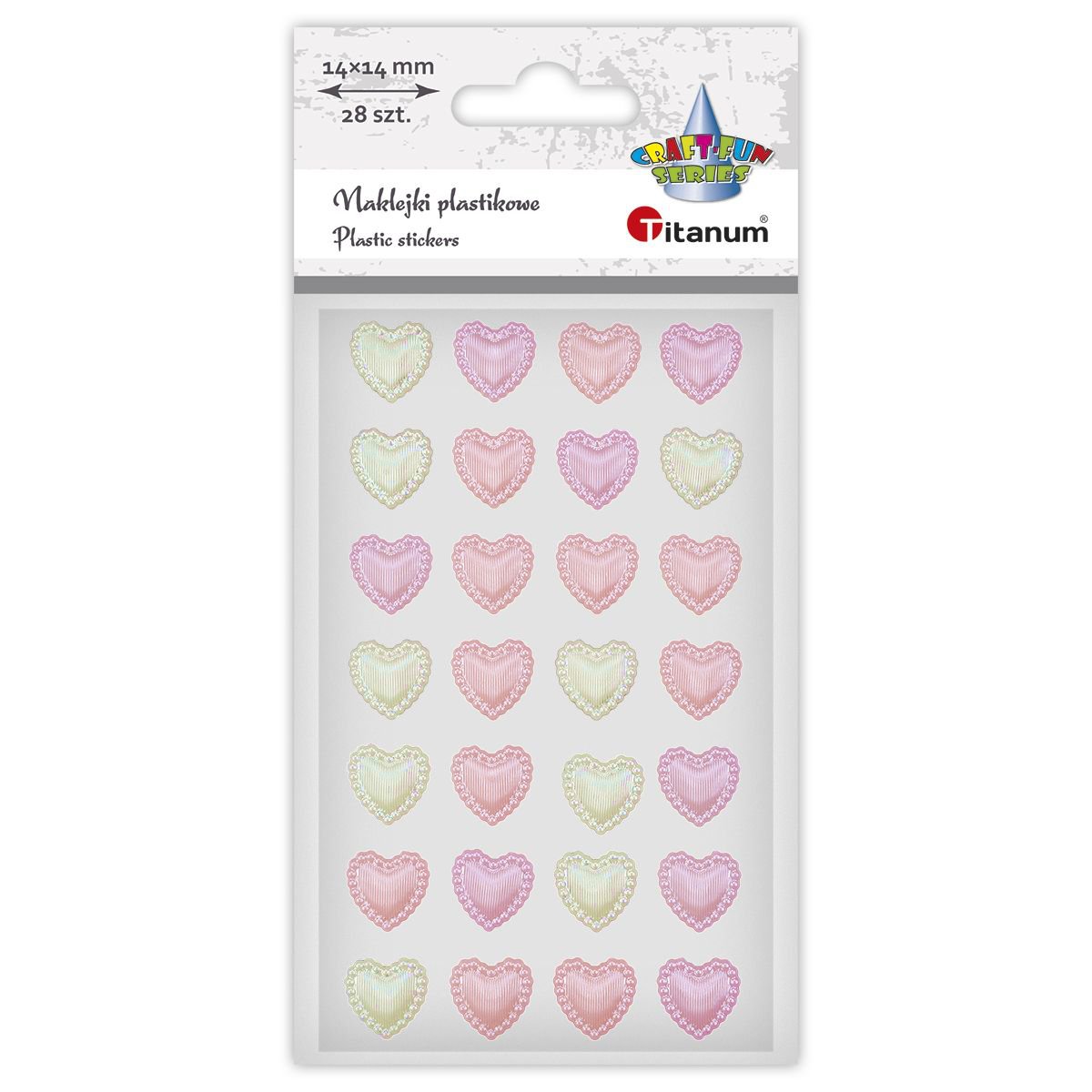 Naklejki plastikowe serca 14x14mm 28szt Titanum