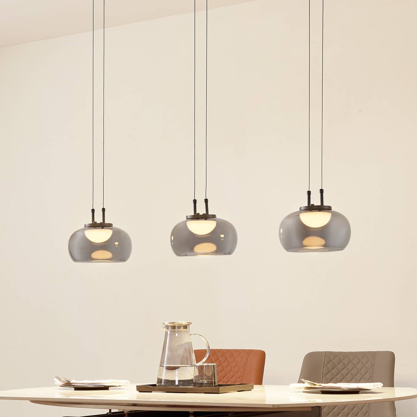 Lampa wisząca Lucande LED Dain, 3-punktowa, dymny szary, szkło