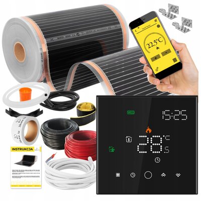 Folia grzewcza na podczerwień MISSION AIR Black Silver PTC 160W/m2 16m² szer. 50cm + regulator Leo Czarny Wi-Fi