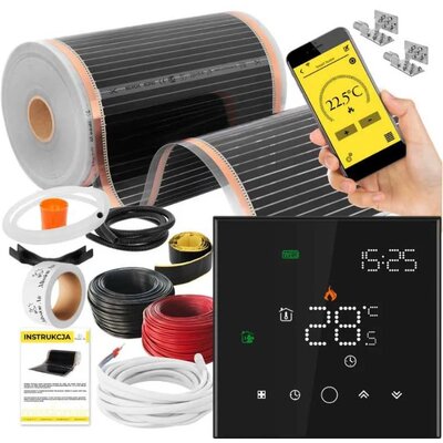 Folia grzewcza pod panele MISSION AIR MAL-160 W/m2 Black Silver 20 m2 (40 m x 50 cm) + regulator Leo Czarny Wi-Fi