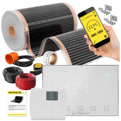 Folia grzewcza na podczerwień MISSION AIR Black Silver PTC 160W/m2 14m² szer. 50cm + regulator Gemini Biały Wi-Fi
