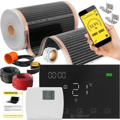 Folia grzewcza pod panele MISSION AIR MAL-160 W/m2 Black Silver 3 m2 (6 m x 50 cm) + regulator Gemini Czarny Wi-Fi