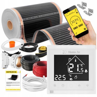 Folia grzewcza na podczerwień MISSION AIR Black Silver PTC 160W/m2 26m² szer. 50cm + regulator Libra Biały Wi-Fi