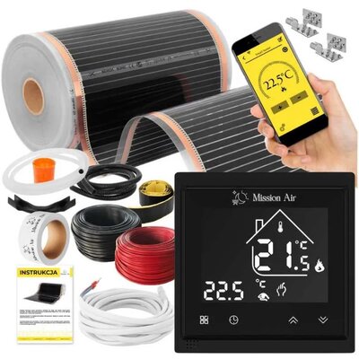 Folia grzewcza pod panele MISSION AIR MAL-160 W/m2 Black Silver 20 m2 (40 m x 50 cm) + regulator Libra czarny Wi-Fi