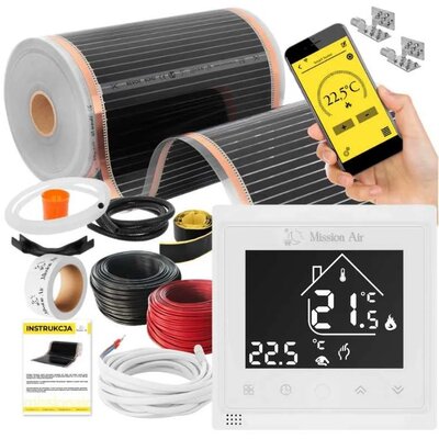Folia grzewcza pod panele MISSION AIR MAL-160 W/m2 Black Silver 20 m2 (40 m x 50 cm) + regulator Libra Biały Wi-Fi
