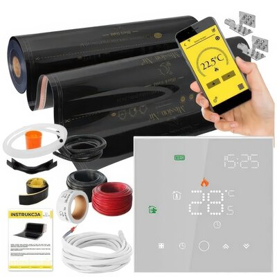 Folia grzewcza pod panele MISSION AIR MAL-160 W/m2 Black Gold 12m2 (12m x 100cm) + regulator Leo Biały