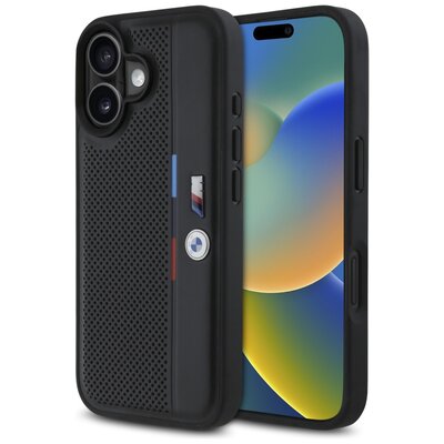 Etui BMW M Perforated Tricolor Detail Line do Apple iPhone 16 Czarny | Bezpłatny transport