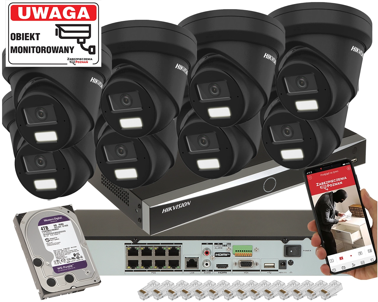 Zestaw kamer zewnętrznych Hikvision DS-2CD2343G2-LI2U(Black) 4Mpx ColorVu AcuSense Smart Hybrid Light 2-Mikrofony