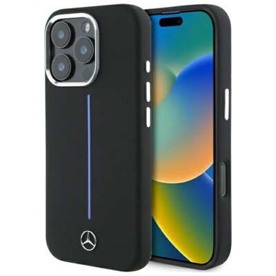 Etui MERCEDES Silicone Blue Stripe MagSafe do Apple iPhone 16 Pro Czarny | Bezpłatny transport