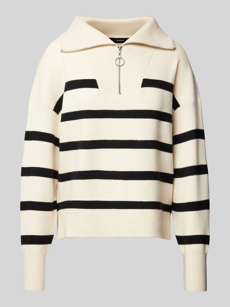 Sweter z dzianiny o kroju regular fit z zapinanym kołnierzem model ‘SABA’