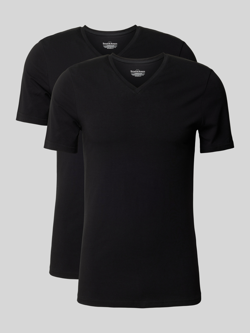 T-shirt z prążkowanym dekoltem w serek
