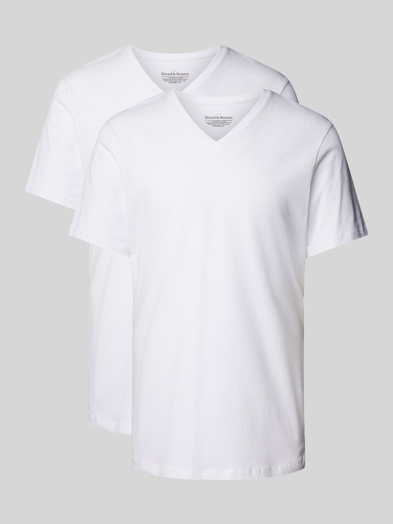 T-shirt z prążkowanym dekoltem w serek