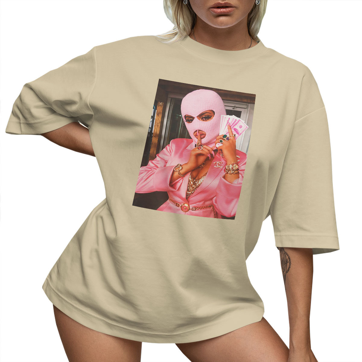 T-SHIRT OVERSIZE LU��NA KOSZULKA MASKA BALACLAVA KOMINIARKA L SUKIENKA