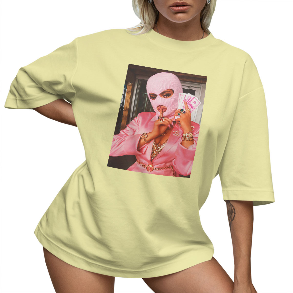 T-SHIRT OVERSIZE LU��NA KOSZULKA MASKA BALACLAVA KOMINIARKA L SUKIENKA