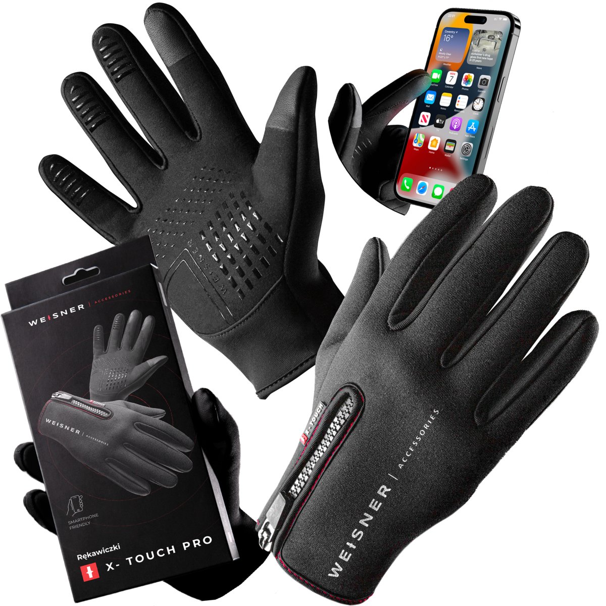 Rękawiczki Męskie DOTYKOWE Do Smartfona Zimowe Rowerowe