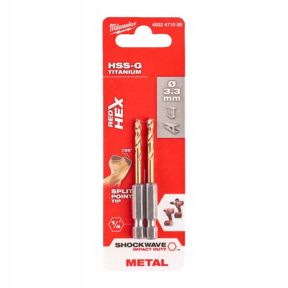 Wiertła do metalu tytanowe HSS-G HEX 3,3 mm Milwaukee