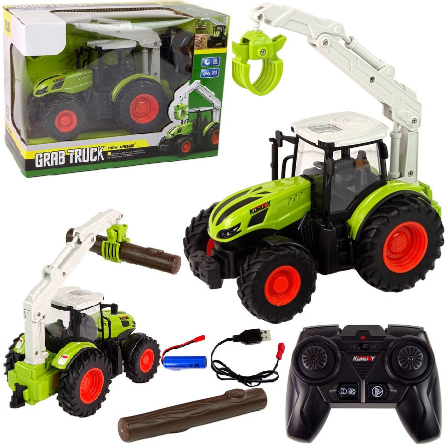 DUŻY TRAKTOR ZDALNIE STEROWANY RC CIĄGNIK GUMOWE KOŁA ŚWIATŁO LED
