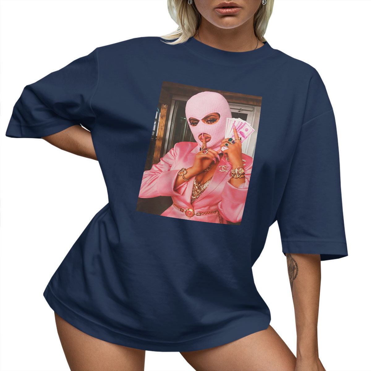 T-SHIRT OVERSIZE LU��NA KOSZULKA MASKA BALACLAVA KOMINIARKA XL SUKIENKA