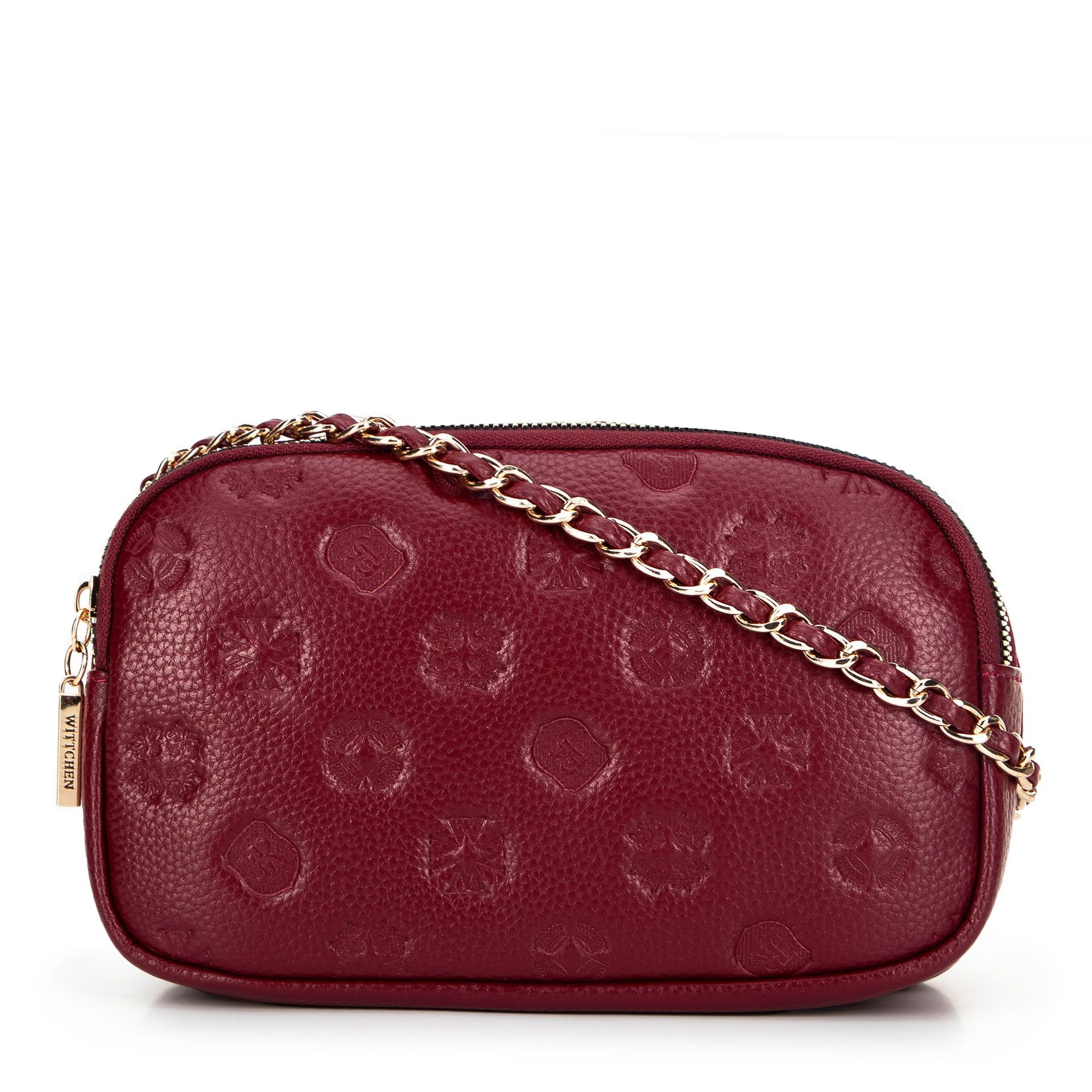 Damska crossbody ze skóry na łańcuszku bordowa