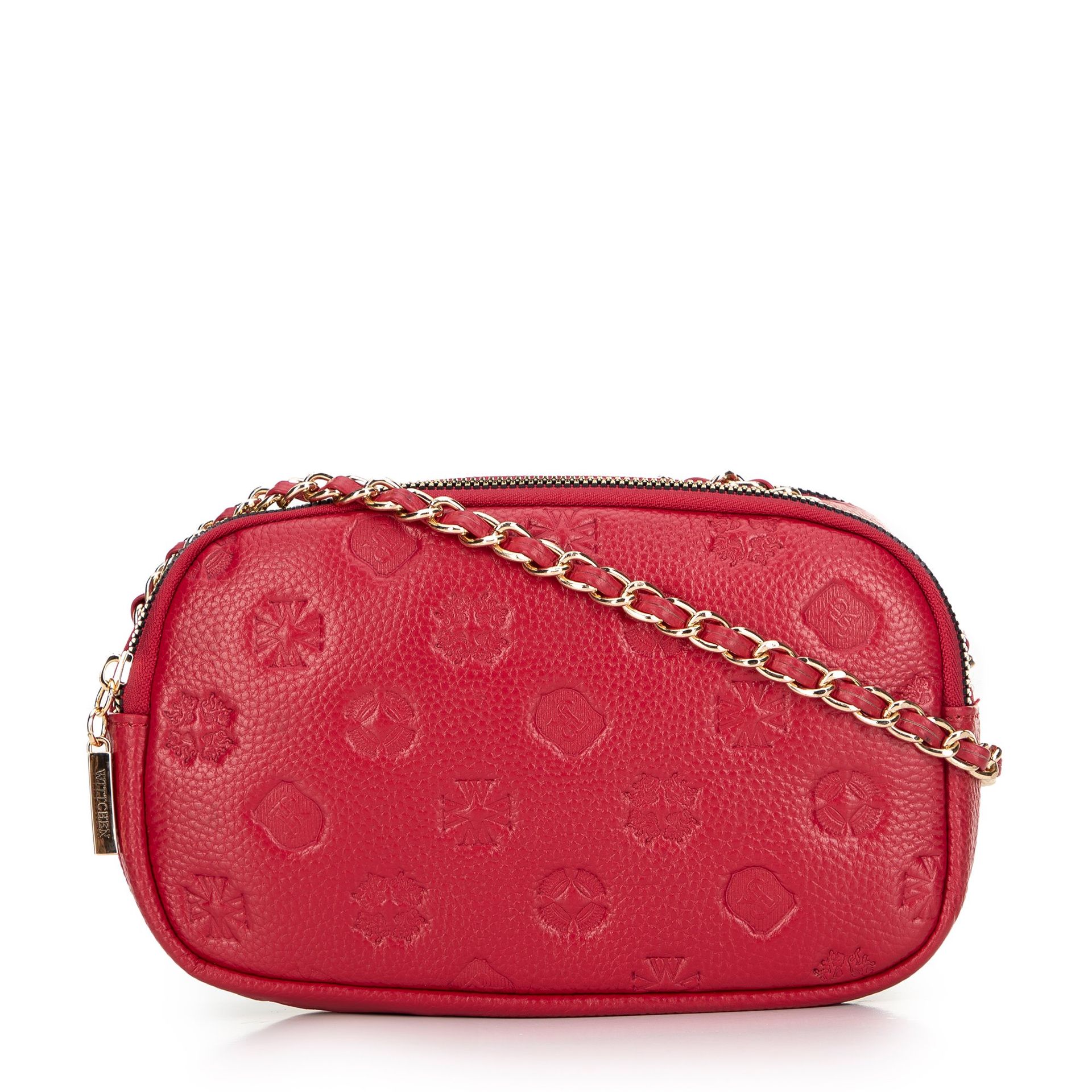 Damska crossbody ze skóry na łańcuszku malinowa