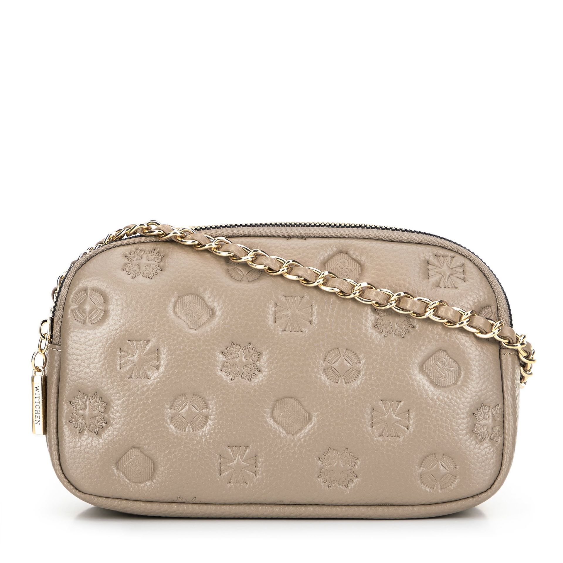 Damska crossbody ze skóry na łańcuszku beżowa