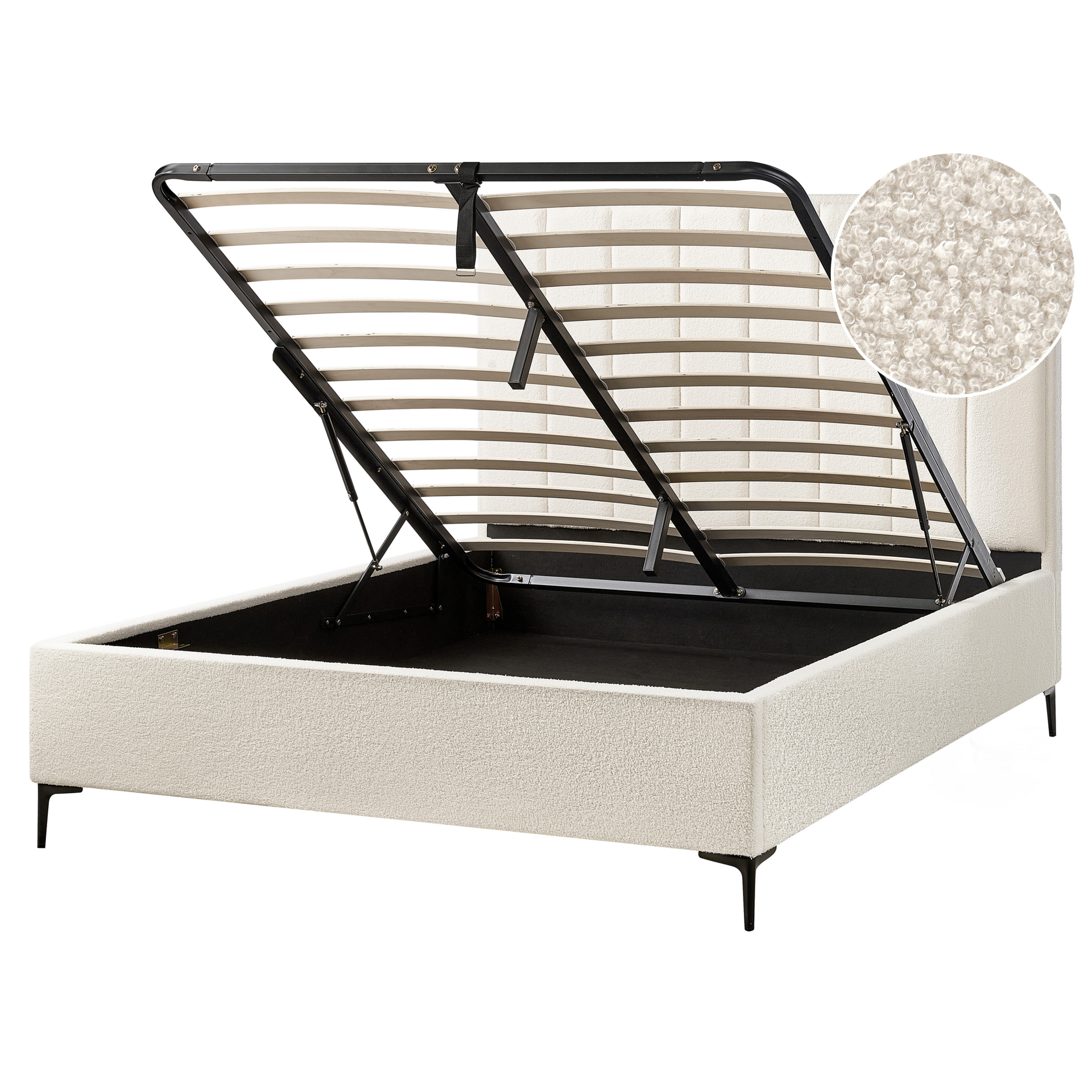 Łóżko z pojemnikiem boucle 160 x 200 cm złamana biel SEZANNE