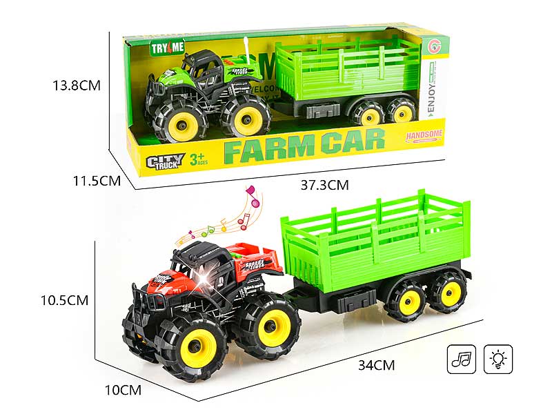QUAD 34 CM. Z PRZYCZEPĄĄ ROLNICZĄ ZE ŚWIATŁEM I DŹ