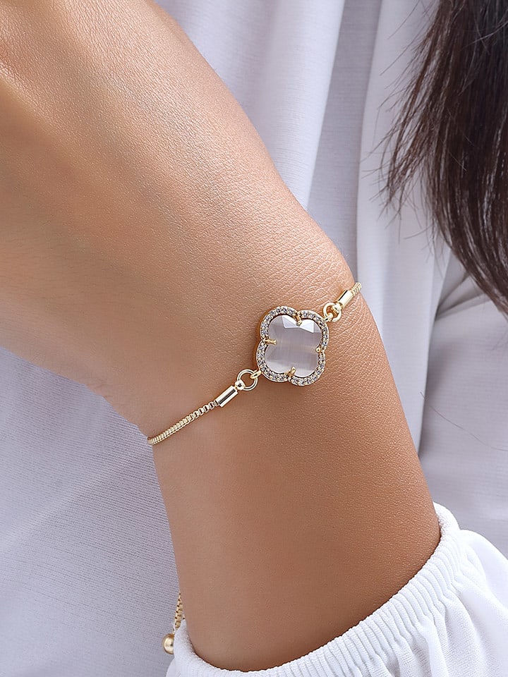 Luja Bijoux Pozłacana bransoletka z cyrkoniami i masą perłową