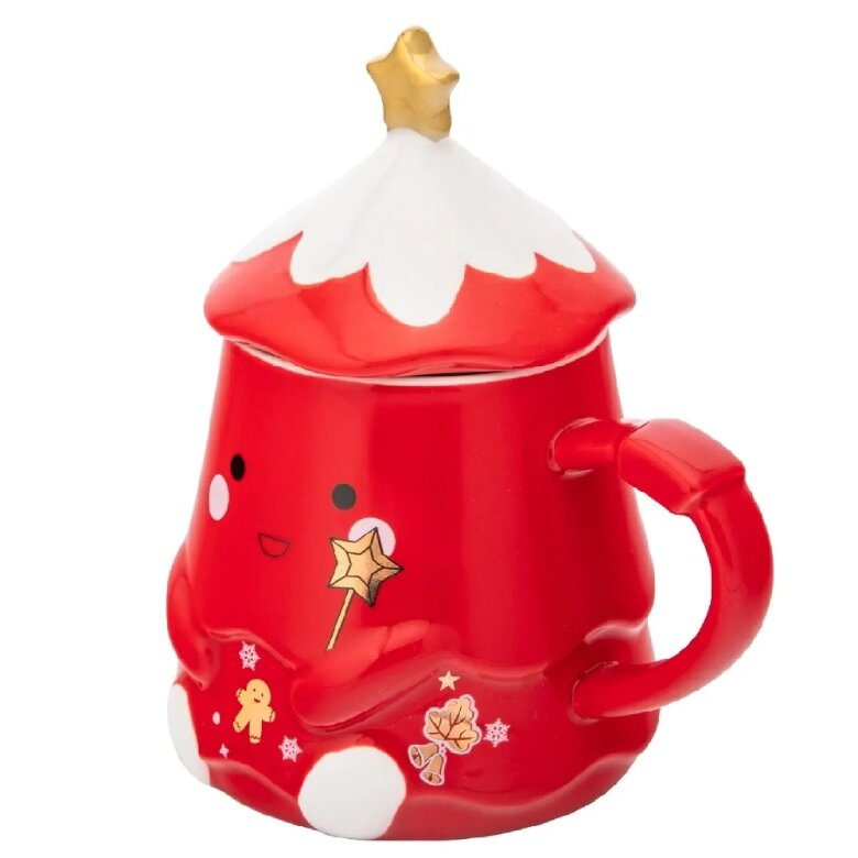 Kubek świąteczny z pokrywką Altom Design Choinka 400ml - Czerwony