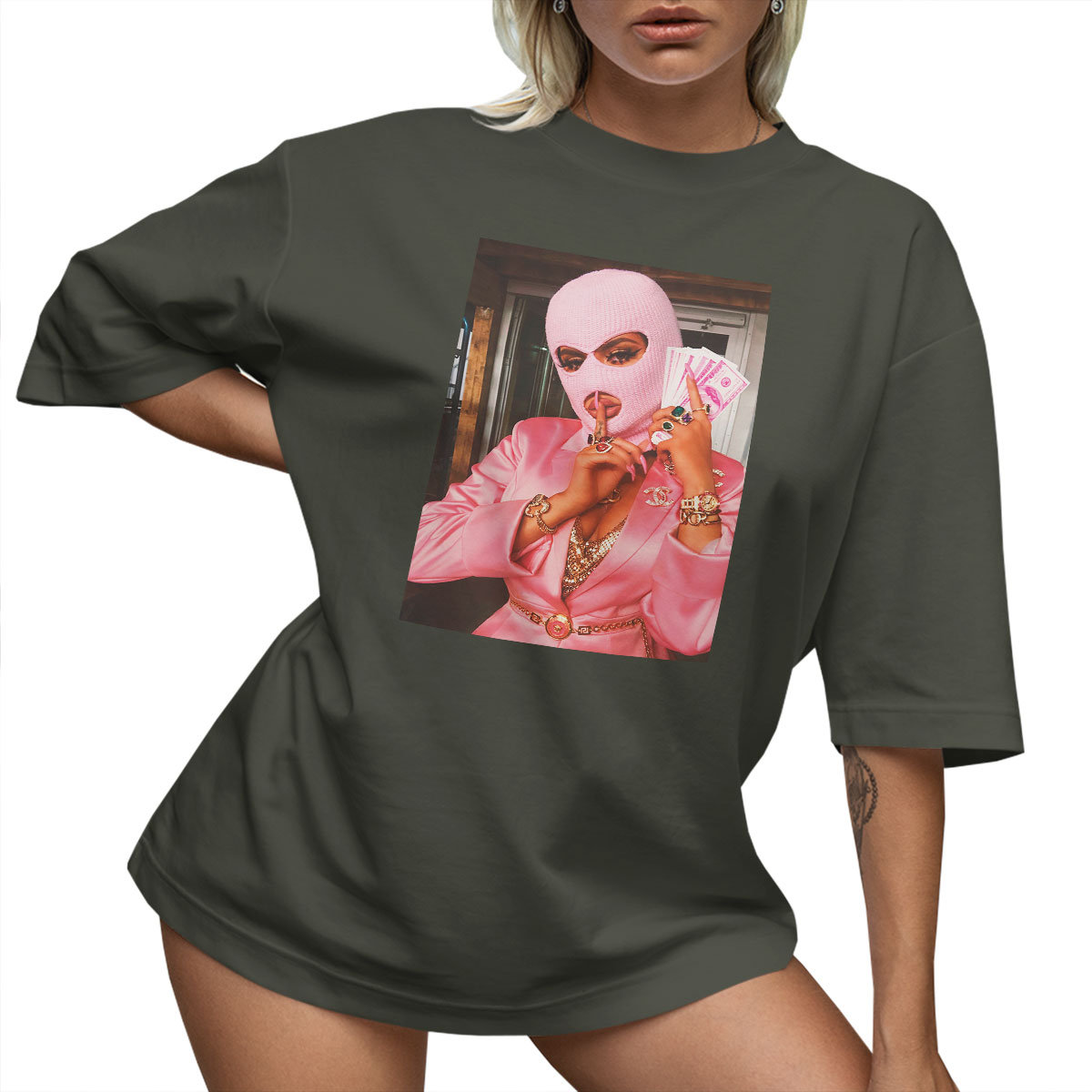 T-SHIRT OVERSIZE LU��NA KOSZULKA MASKA BALACLAVA KOMINIARKA XL SUKIENKA