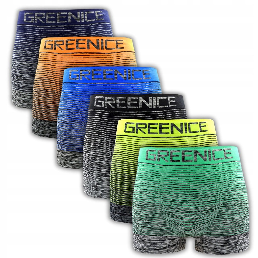 6x MAJTKI BOKSERKI ELASTYCZNE MĘSKIE BEZSZWOWE GREENICE KOLOROWE ROZM M/L