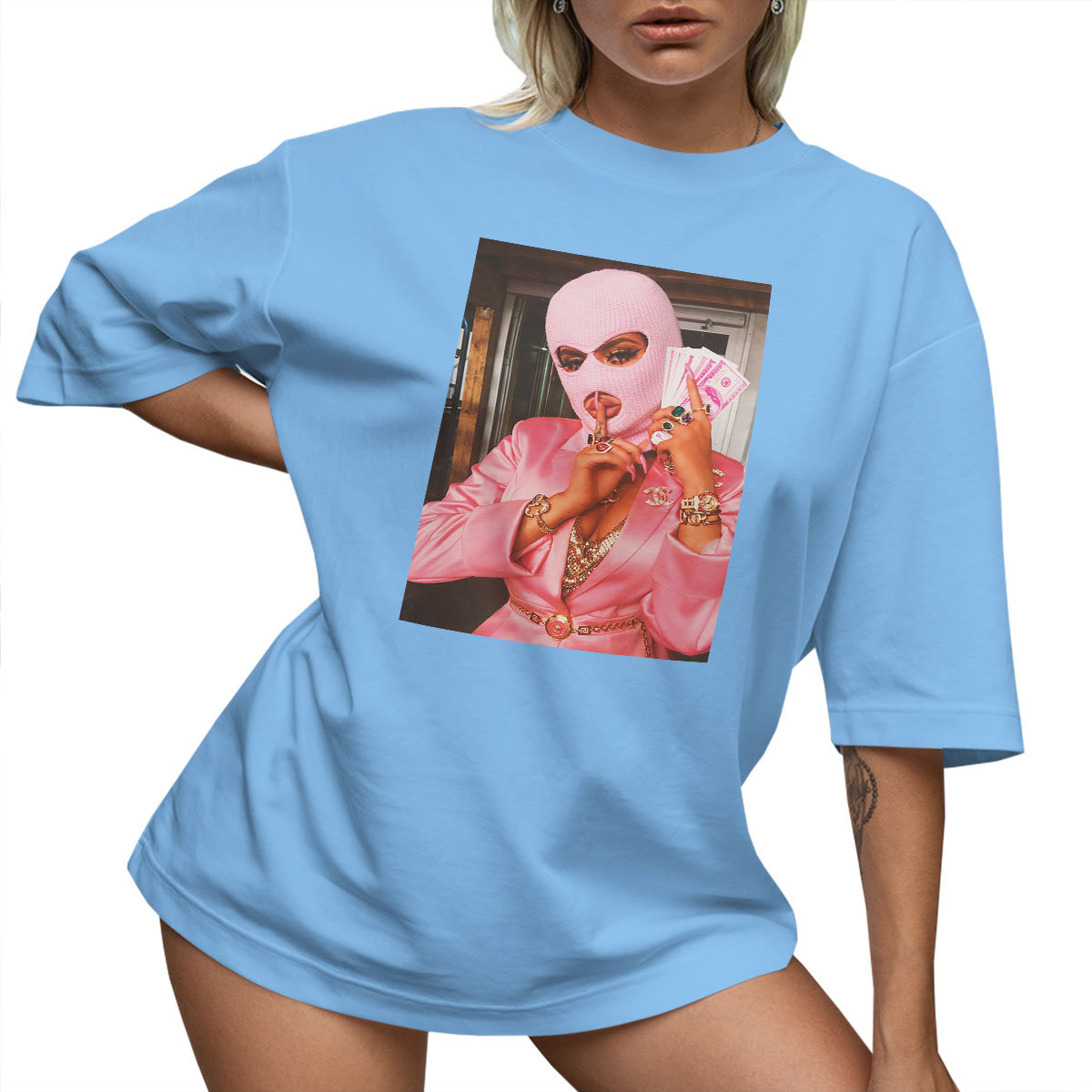 T-SHIRT OVERSIZE LU��NA KOSZULKA MASKA BALACLAVA KOMINIARKA M SUKIENKA