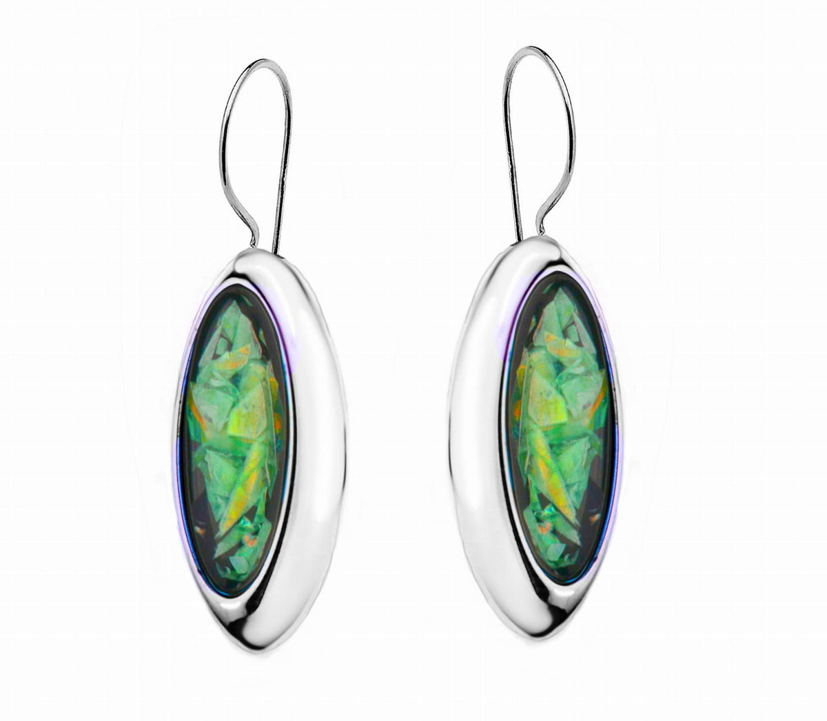 Srebrne kolczyki z kamieniem pięknie mieniący opal zielony pr925 + pudełko