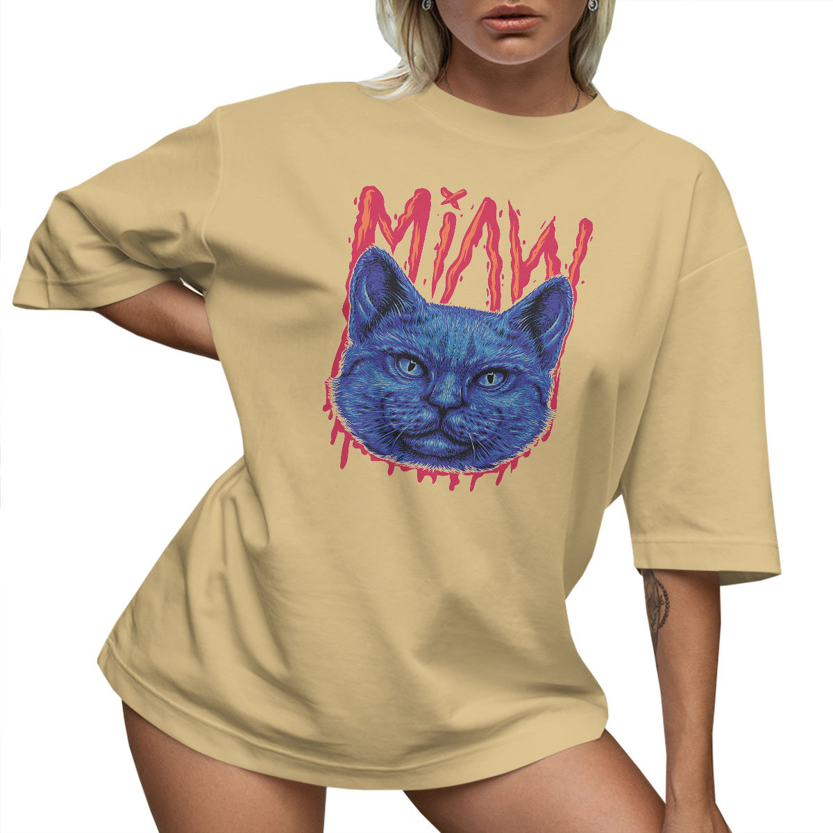 T-SHIRT OVERSIZE LU��NA KOSZULKA KOT MIAW NAPIS XXL SUKIENKA JAKO����