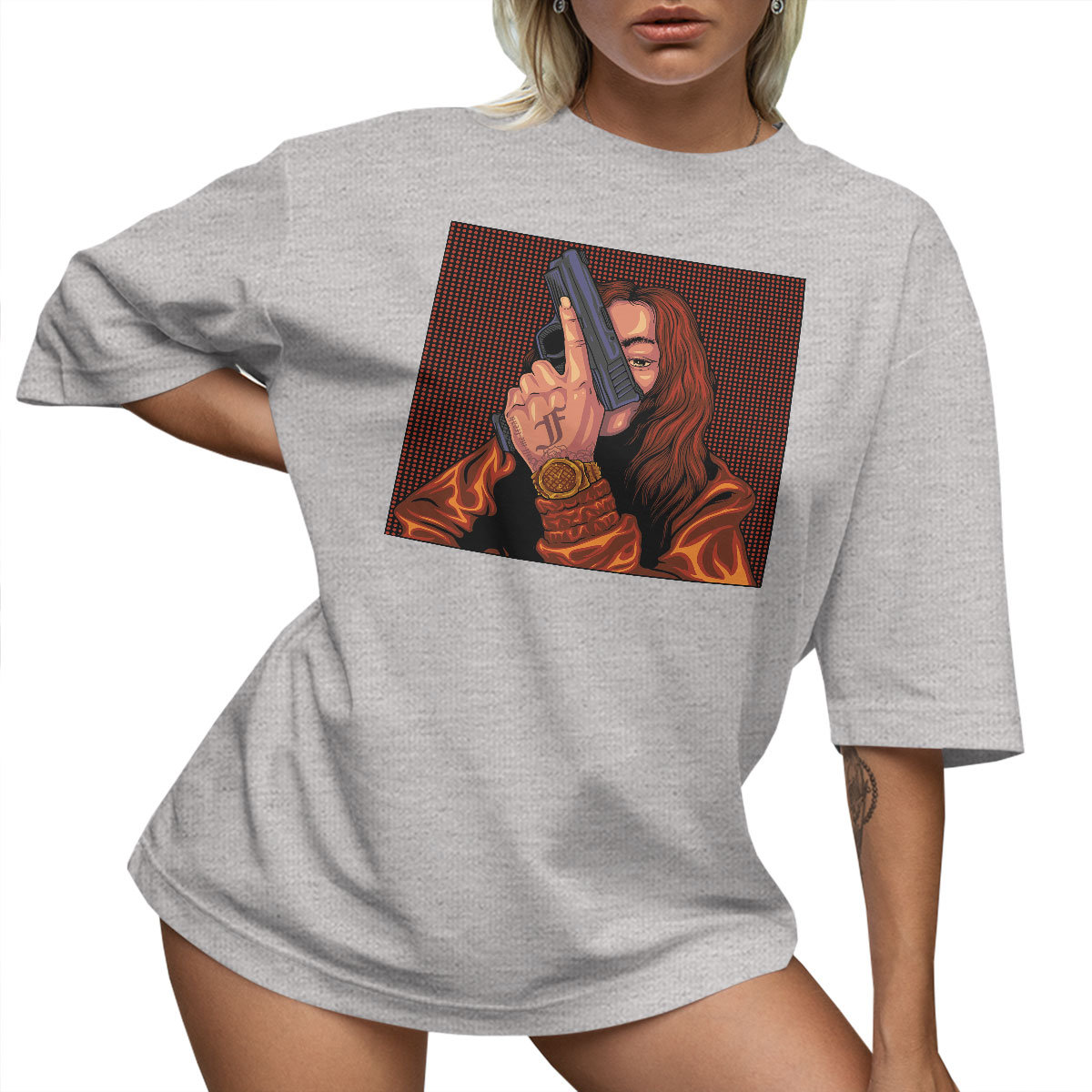 T-SHIRT OVERSIZE LU��NA KOSZULKA GUN AESTHETIC M SUKIENKA JAKO����