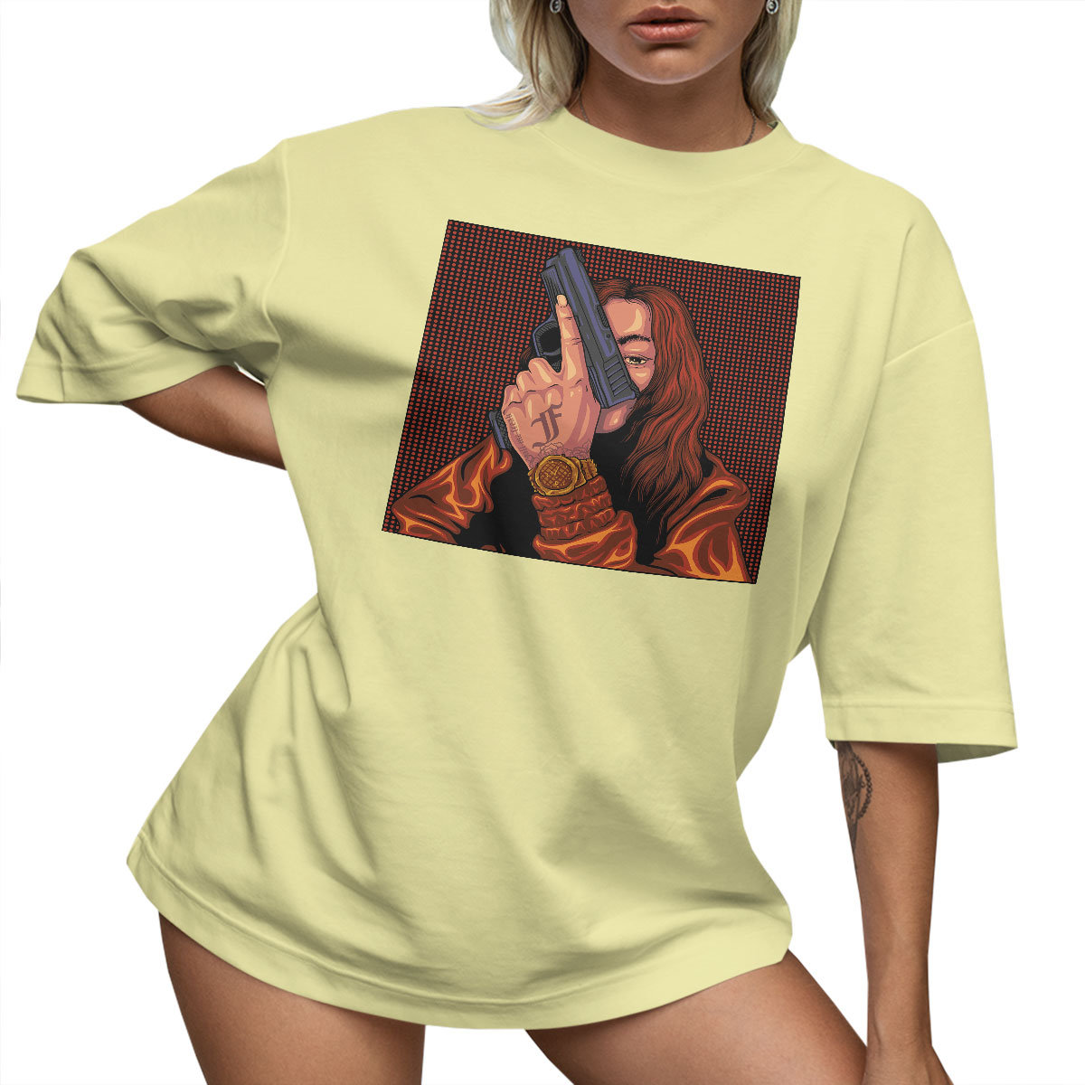 T-SHIRT OVERSIZE LU��NA KOSZULKA GUN AESTHETIC S SUKIENKA JAKO����