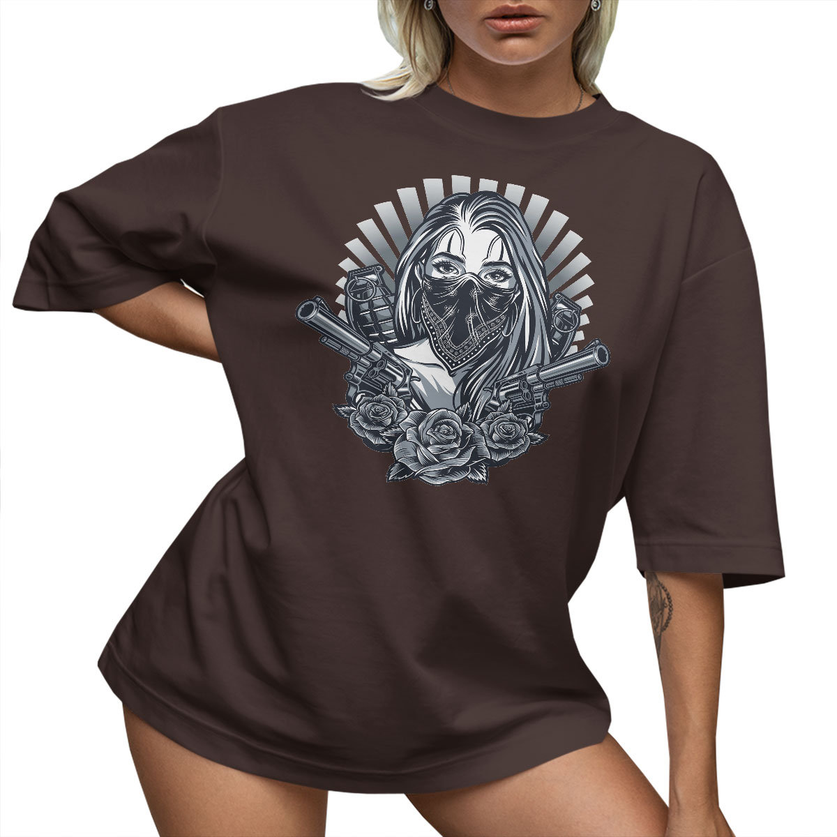 T-SHIRT OVERSIZE LU��NA KOSZULKA TATTOO R����E GUN XXXL SUKIENKA JAKO����