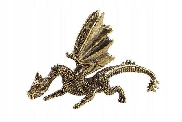 PIĘKNA FIGURKA DEKORACYJNA MOSIĘŻNY SMOK NA BIURKO - DRAGON, BESTIA