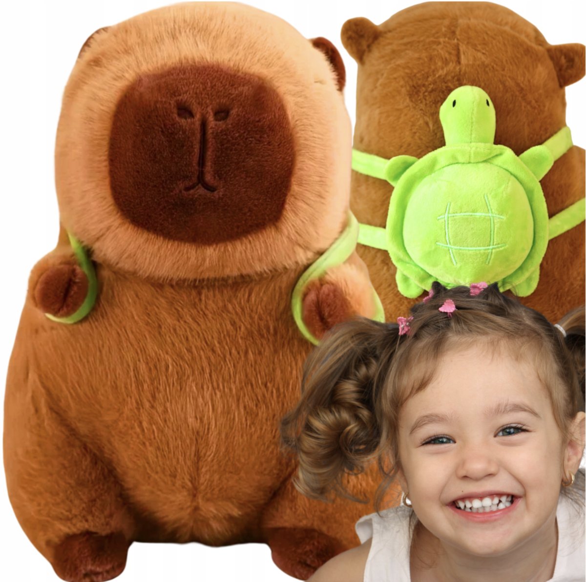 MASKOTKA KAPIBARA Z PLECAKIEM ŻÓŁWIEM DUŻY PLUSZAK PODUSZKA 2W1 45 CM XL