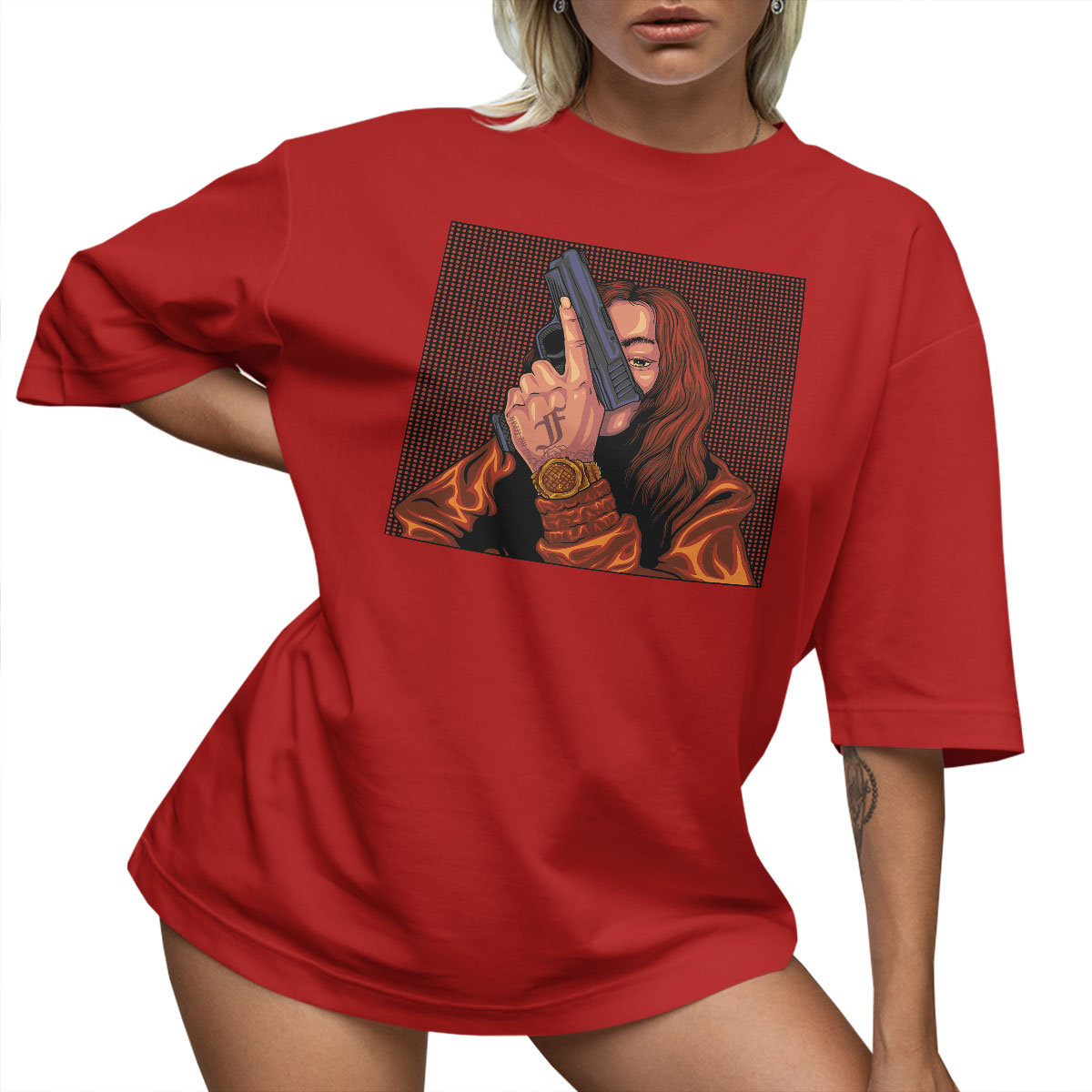 T-SHIRT OVERSIZE LU��NA KOSZULKA GUN AESTHETIC XL SUKIENKA JAKO����