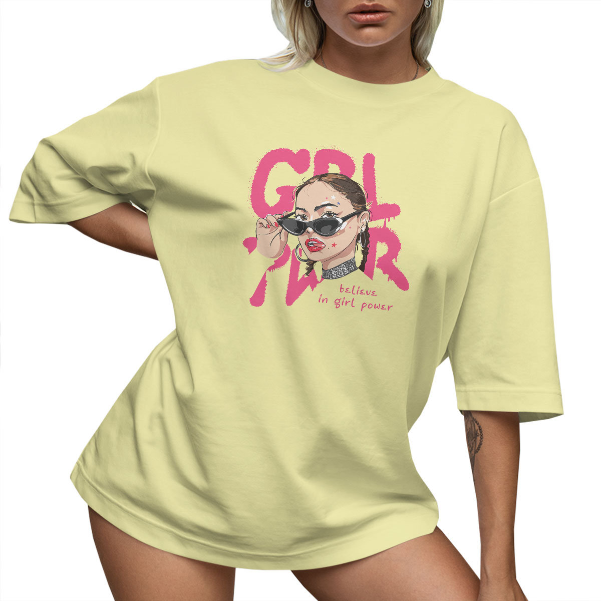 T-SHIRT OVERSIZE LU��NA KOSZULKA GIRL POWER S SUKIENKA JAKO����