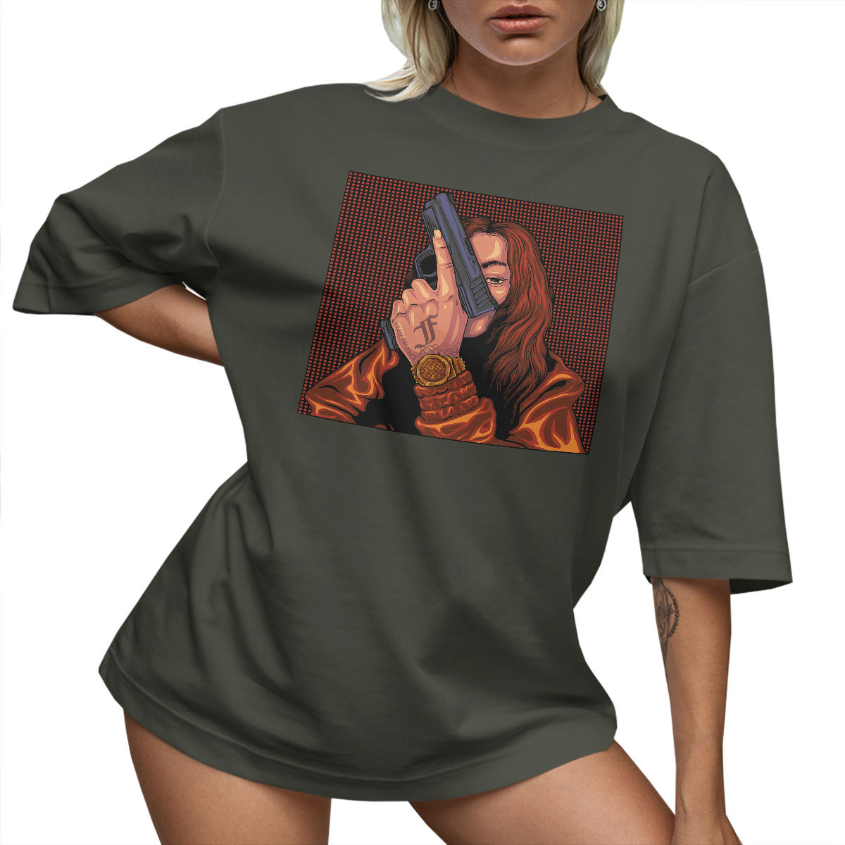 T-SHIRT OVERSIZE LU��NA KOSZULKA GUN AESTHETIC S SUKIENKA JAKO����