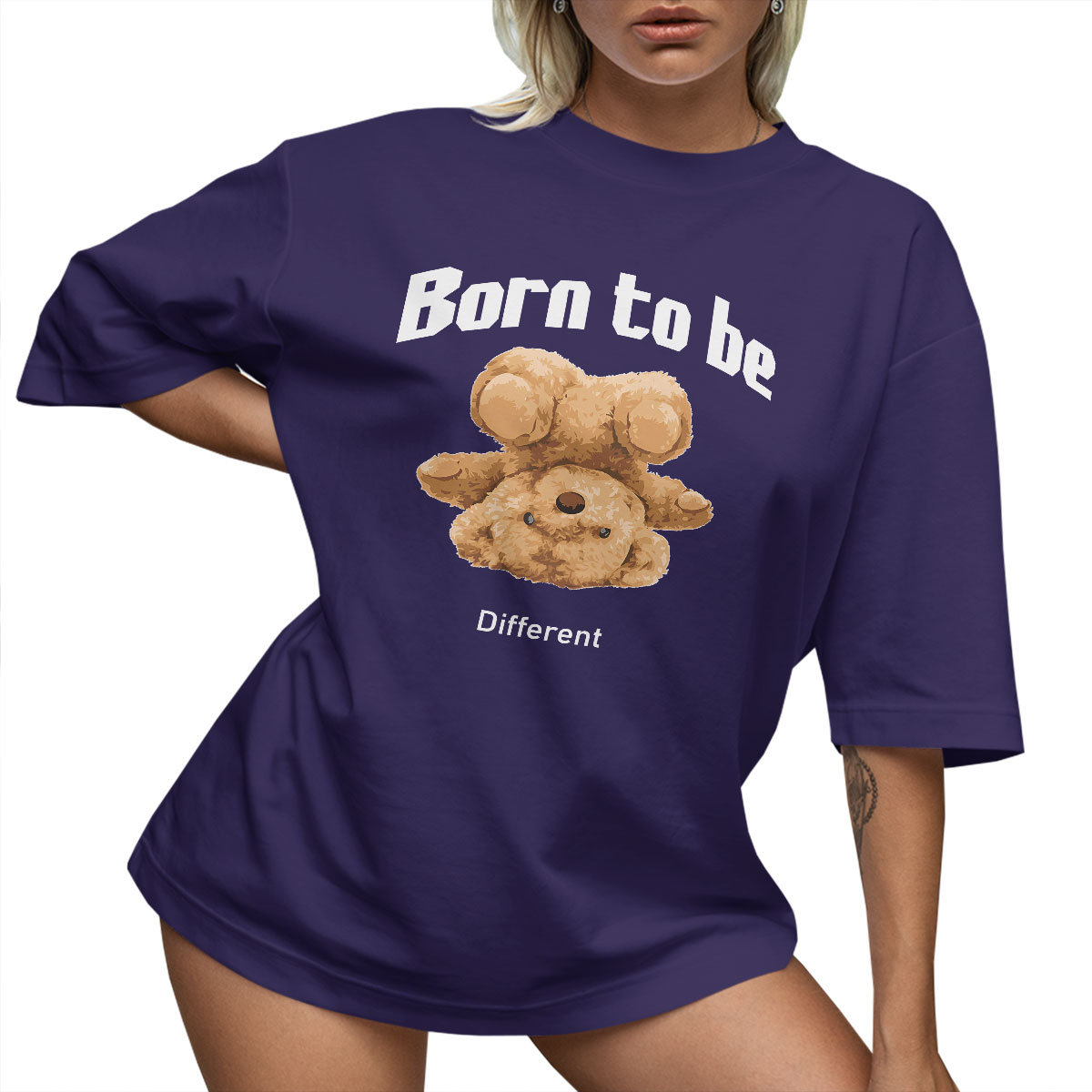 T-SHIRT OVERSIZE LU��NA KOSZULKA MI�� TEDDY BORN TO BE DIFERENT S SUKIENKA