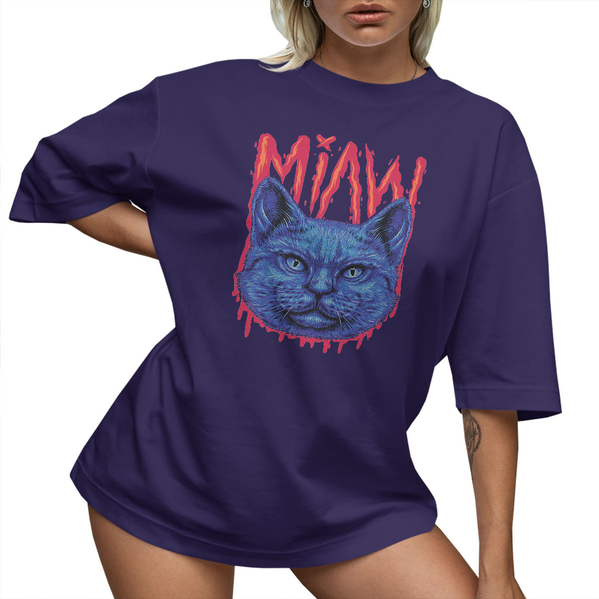 T-SHIRT OVERSIZE LU��NA KOSZULKA KOT MIAW NAPIS M SUKIENKA JAKO����