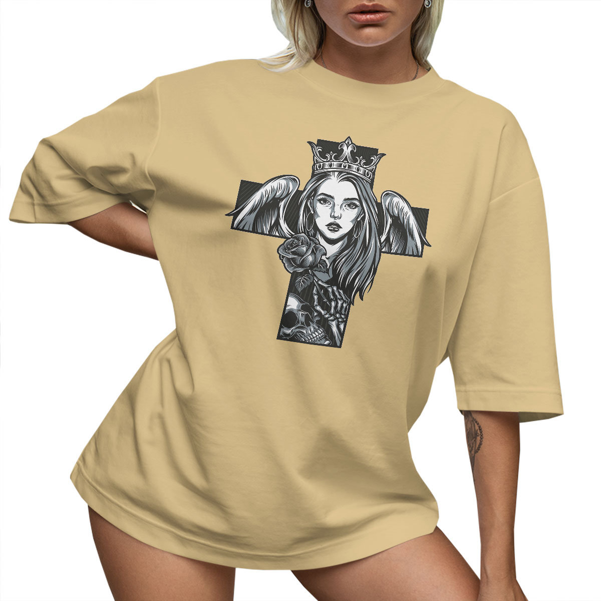T-SHIRT OVERSIZE LU��NA KOSZULKA KRZY�� GUN KOMINIARKA R����E XL SUKIENKA