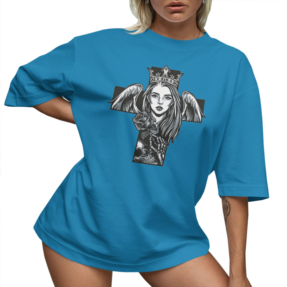 T-SHIRT OVERSIZE LU��NA KOSZULKA KRZY�� GUN KOMINIARKA R����E S SUKIENKA JAKO����